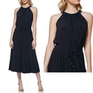 NWT New $129 Tommy Hilfiger Halter Neck Jersey Smocked Waist Navy Dress Size 12